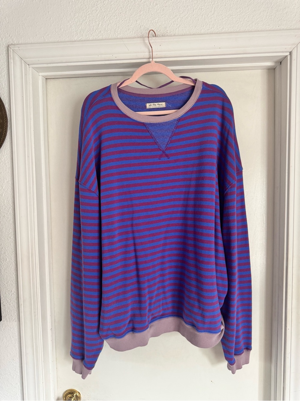 Free People Striped Oversized Crewneck Sweatshirt - Purple & Pink - Picture 4 of 10